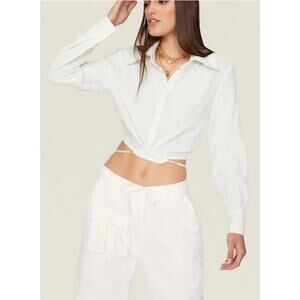 LOUNA X RTR White Cropped Tie Back Button-Up Shirt L/XL